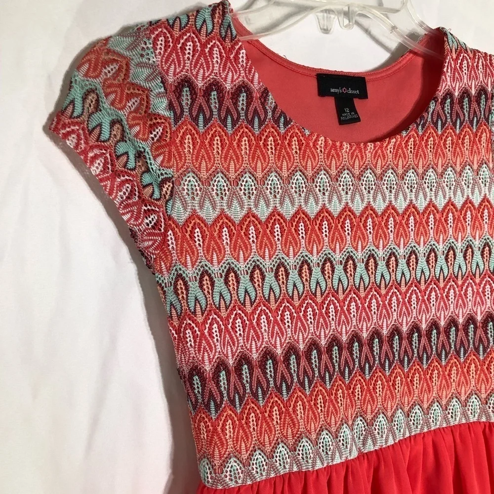 Amy’s Closet Girls Knit Lace Hi-Lo Dress
